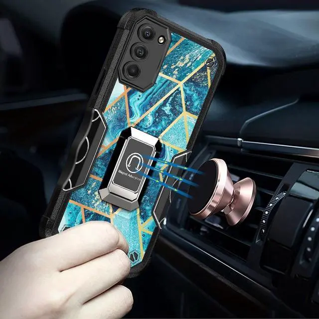 Alt view image 5 of 5 - Military Grade Shockproof Hybrid Armor Case with Ring Holder for Samsung Galaxy S22 Plus 5G - Marble Blue