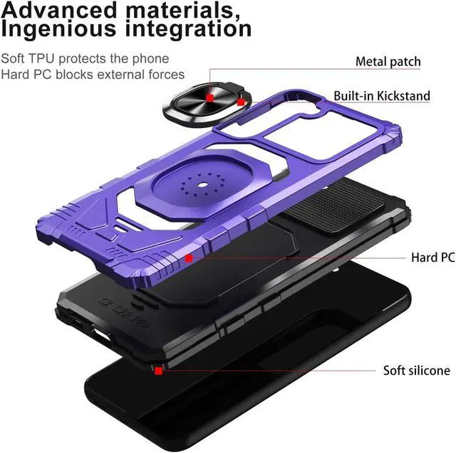 Alt view image 5 of 6 - Robotic Series Hybrid Case with Ring Grip for Samsung Galaxy S23 Plus - Purple
