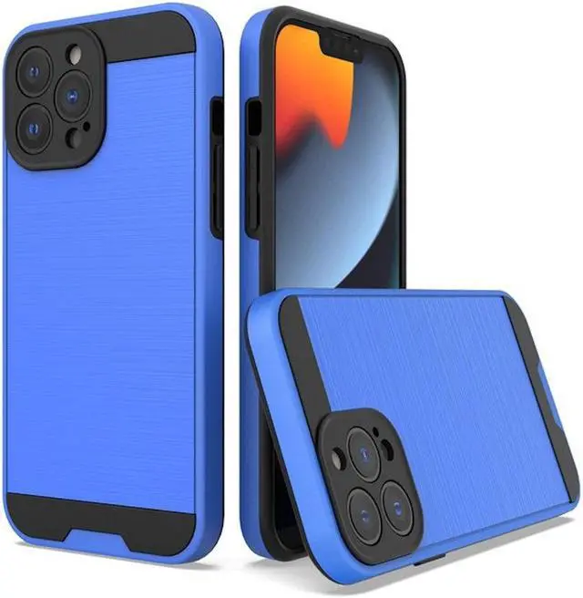 Main image of Brushed Metal Textured Hybrid Armor Case for iPhone 14 Pro Max - Blue