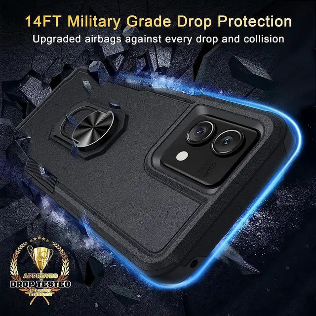 Alt view image 2 of 7 - Military Grade TUFF Shockproof Hybrid Armor Case with Ring Grip for Motorola Moto G Stylus 5G 2023 - Black
