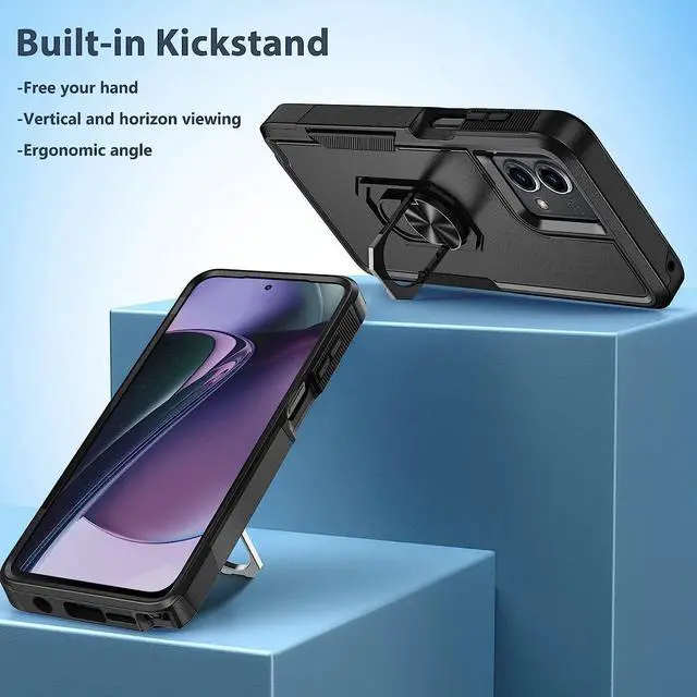 Alt view image 5 of 7 - Military Grade TUFF Shockproof Hybrid Armor Case with Ring Grip for Motorola Moto G Stylus 5G 2023 - Black