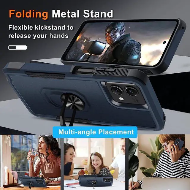 Alt view image 4 of 7 - Military Grade TUFF Shockproof Hybrid Armor Case with Ring Grip for Motorola Moto G Stylus 5G 2023 - Blue