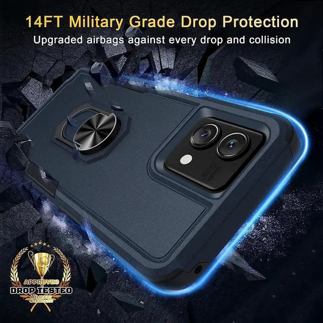 Alt view image 2 of 7 - Military Grade TUFF Shockproof Hybrid Armor Case with Ring Grip for Motorola Moto G Stylus 5G 2023 - Blue