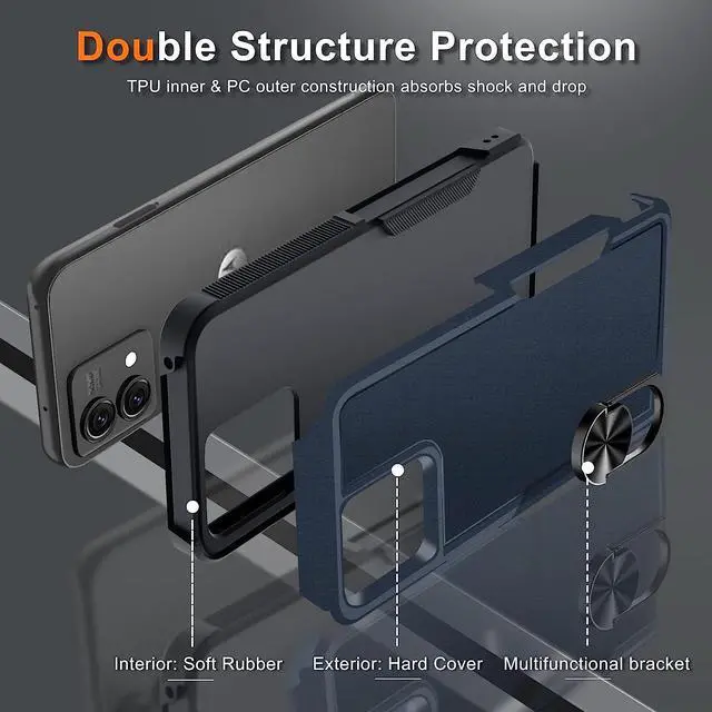 Alt view image 6 of 7 - Military Grade TUFF Shockproof Hybrid Armor Case with Ring Grip for Motorola Moto G Stylus 5G 2023 - Blue