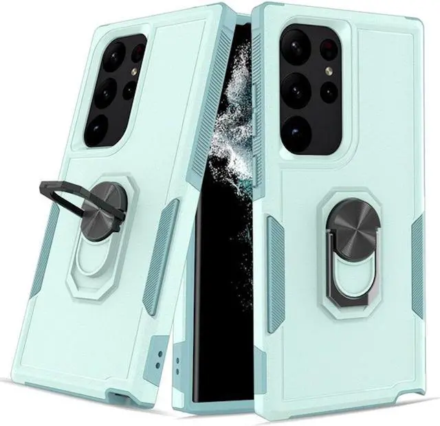 Main image of Military Grade TUFF Shockproof Hybrid Case with Ring Grip for Samsung Galaxy S23 Ultra - Baby Blue
