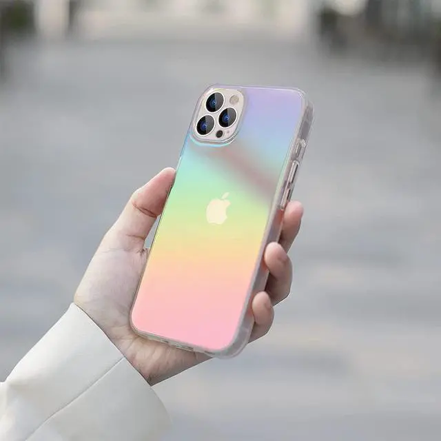 Alt view image 4 of 7 - Iridescent Color Holographic Transparent Fusion Case for iPhone 13 Pro Max - Rainbow