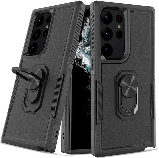 Main image of Military Grade TUFF Shockproof Hybrid Case with Ring Grip for Samsung Galaxy S23 Ultra - Black
