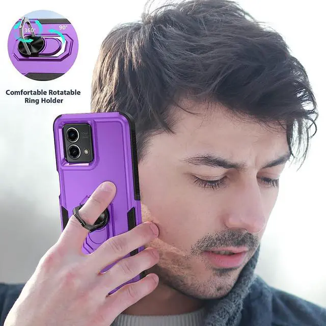 Alt view image 4 of 7 - Military Grade TUFF Shockproof Hybrid Armor Case with Ring Grip for Motorola Moto G Stylus 5G 2023 - Purple