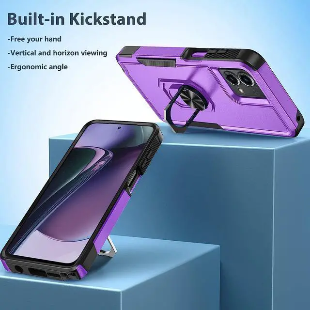 Alt view image 5 of 7 - Military Grade TUFF Shockproof Hybrid Armor Case with Ring Grip for Motorola Moto G Stylus 5G 2023 - Purple