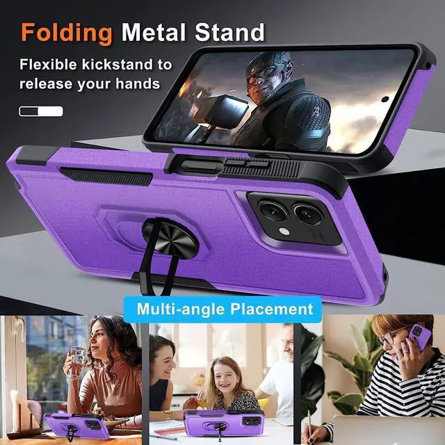 Alt view image 6 of 7 - Military Grade TUFF Shockproof Hybrid Armor Case with Ring Grip for Motorola Moto G Stylus 5G 2023 - Purple