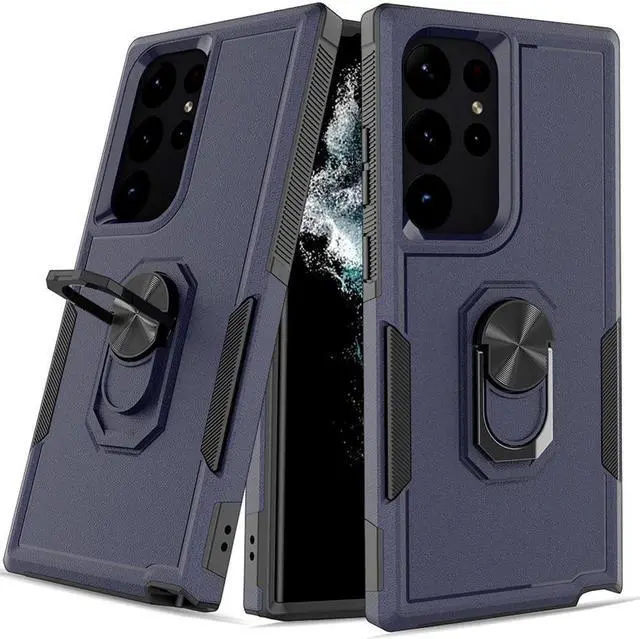 Main image of Military Grade TUFF Shockproof Hybrid Case with Ring Grip for Samsung Galaxy S23 Ultra - Navy Blue