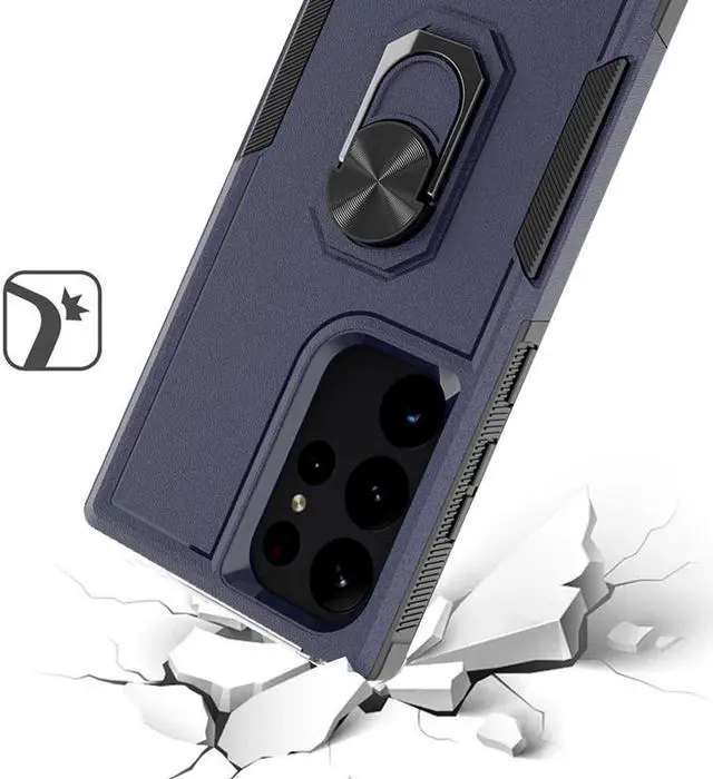Alt view image 2 of 4 - Military Grade TUFF Shockproof Hybrid Case with Ring Grip for Samsung Galaxy S23 Ultra - Navy Blue