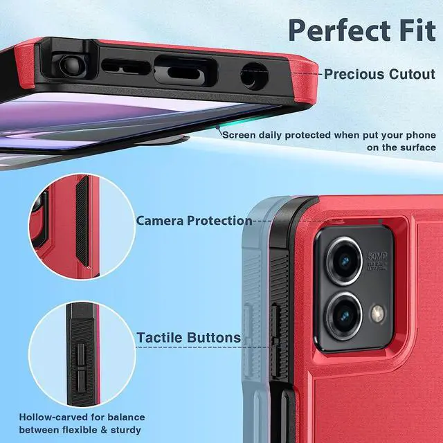 Alt view image 6 of 7 - Military Grade TUFF Shockproof Hybrid Armor Case with Ring Grip for Motorola Moto G Stylus 5G 2023 - Red