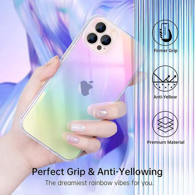 Alt view image 5 of 7 - Iridescent Color Holographic Transparent Fusion Case for iPhone 13 Pro Max - Rainbow