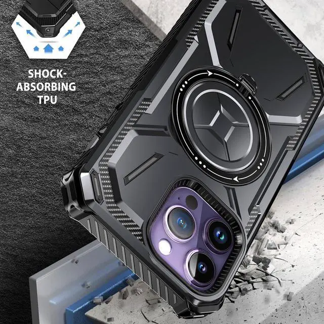 Alt view image 2 of 7 - MagSafe Compatible Military Grade Hybrid Case with Kickstand Ring Holder for iPhone 13 Pro Max - Black