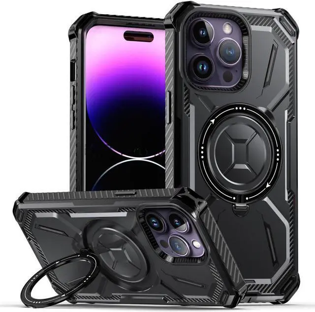 Alt view image 4 of 7 - MagSafe Compatible Military Grade Hybrid Case with Kickstand Ring Holder for iPhone 13 Pro Max - Black