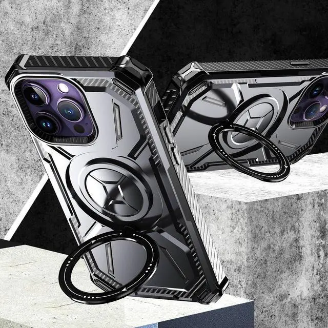 Alt view image 5 of 7 - MagSafe Compatible Military Grade Hybrid Case with Kickstand Ring Holder for iPhone 13 Pro Max - Black