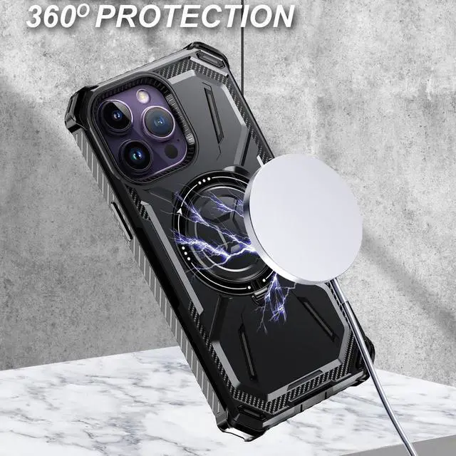 Alt view image 6 of 7 - MagSafe Compatible Military Grade Hybrid Case with Kickstand Ring Holder for iPhone 13 Pro Max - Black