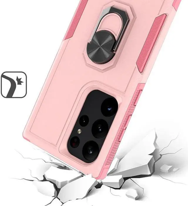 Alt view image 2 of 4 - Military Grade TUFF Shockproof Hybrid Case with Ring Grip for Samsung Galaxy S23 Ultra - Pink