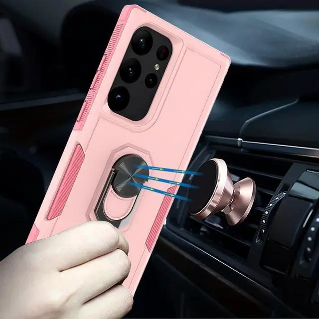 Alt view image 4 of 4 - Military Grade TUFF Shockproof Hybrid Case with Ring Grip for Samsung Galaxy S23 Ultra - Pink