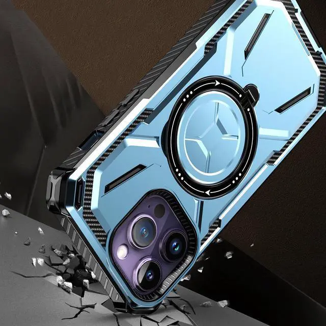 Alt view image 2 of 7 - MagSafe Compatible Military Grade Hybrid Case with Kickstand Ring Holder for iPhone 13 Pro Max - Blue