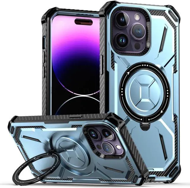 Alt view image 4 of 7 - MagSafe Compatible Military Grade Hybrid Case with Kickstand Ring Holder for iPhone 13 Pro Max - Blue