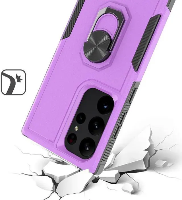 Alt view image 2 of 4 - Military Grade TUFF Shockproof Hybrid Case with Ring Grip for Samsung Galaxy S23 Ultra - Purple
