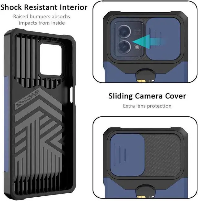 Alt view image 5 of 7 - Military Grade All-In-One Ring Stand Card Case for Motorola Moto G Stylus 5G 2023 - Blue