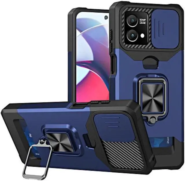 Alt view image 6 of 7 - Military Grade All-In-One Ring Stand Card Case for Motorola Moto G Stylus 5G 2023 - Blue