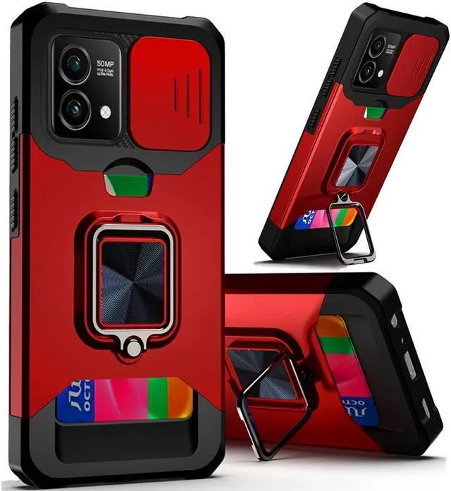 Main image of Military Grade All-In-One Ring Stand Card Case for Motorola Moto G Stylus 5G 2023 - Red