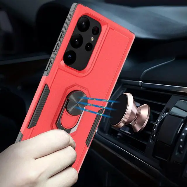 Alt view image 4 of 4 - Military Grade TUFF Shockproof Hybrid Case with Ring Grip for Samsung Galaxy S23 Ultra - Red