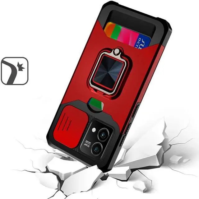 Alt view image 2 of 7 - Military Grade All-In-One Ring Stand Card Case for Motorola Moto G Stylus 5G 2023 - Red