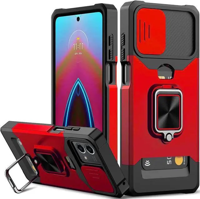 Alt view image 4 of 7 - Military Grade All-In-One Ring Stand Card Case for Motorola Moto G Stylus 5G 2023 - Red