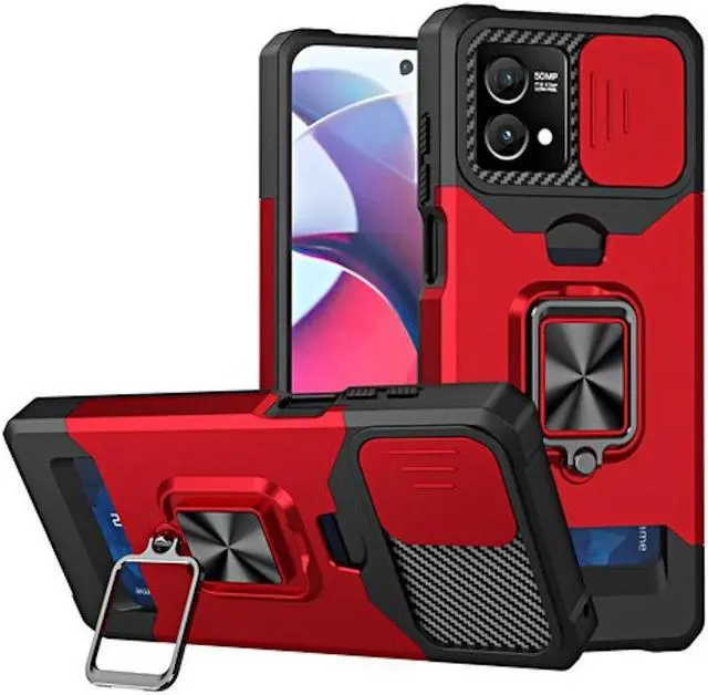Alt view image 6 of 7 - Military Grade All-In-One Ring Stand Card Case for Motorola Moto G Stylus 5G 2023 - Red