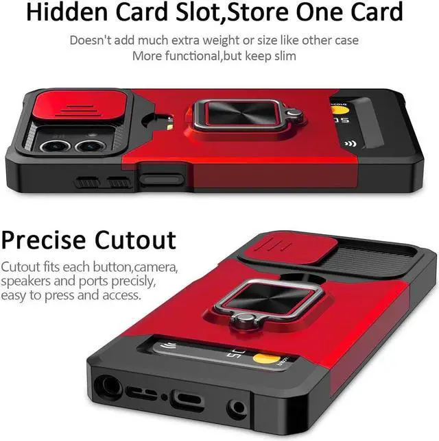 Alt view image 7 of 7 - Military Grade All-In-One Ring Stand Card Case for Motorola Moto G Stylus 5G 2023 - Red