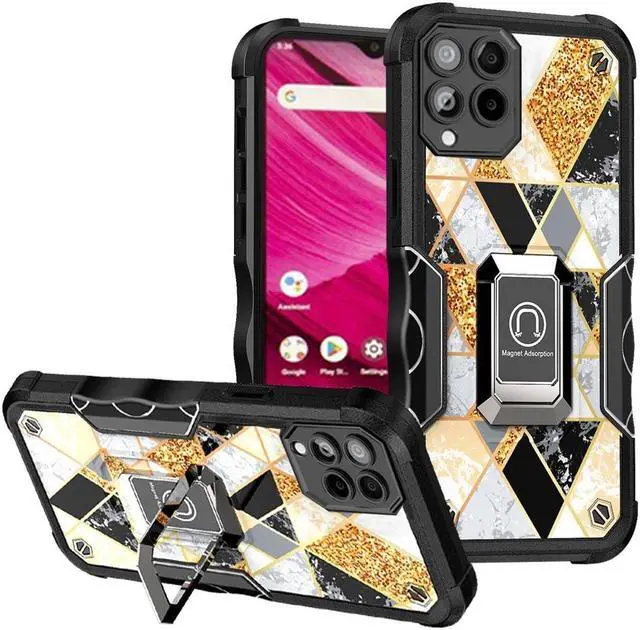 Main image of Military Grade Shockproof Hybrid Armor Case with Ring Grip for T-Mobile REVVL 6 Pro 5G - Marble Gold