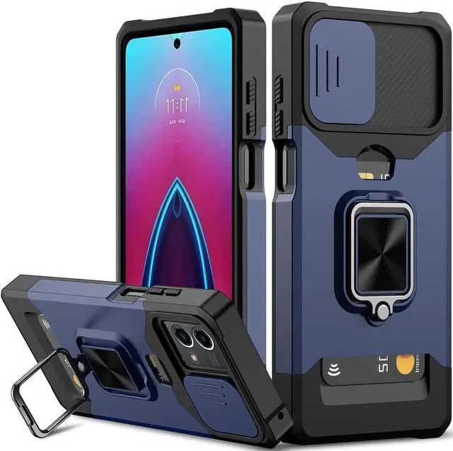 Alt view image 4 of 7 - Military Grade All-In-One Ring Stand Card Case for Motorola Moto G Stylus 5G 2023 - Blue