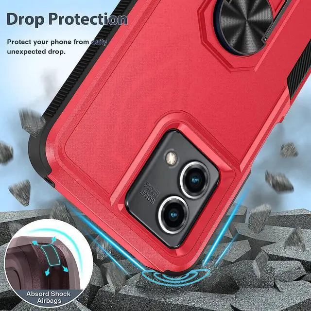 Alt view image 2 of 7 - Military Grade TUFF Shockproof Hybrid Armor Case with Ring Grip for Motorola Moto G Stylus 5G 2023 - Red