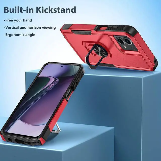 Alt view image 5 of 7 - Military Grade TUFF Shockproof Hybrid Armor Case with Ring Grip for Motorola Moto G Stylus 5G 2023 - Red