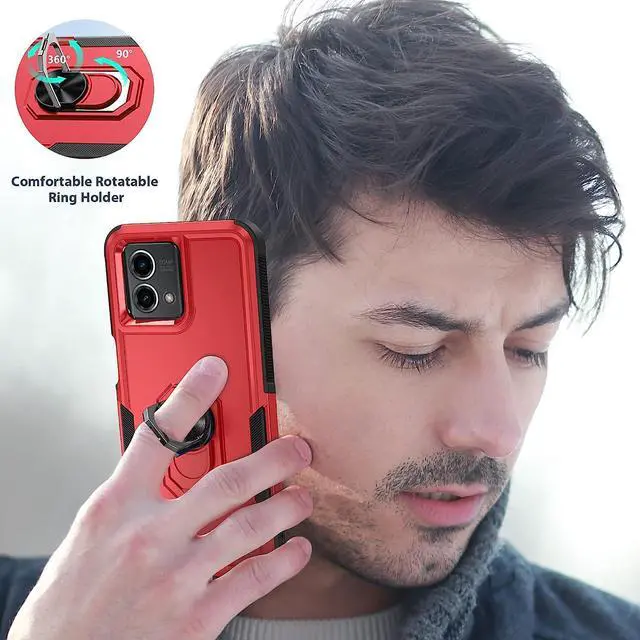 Alt view image 4 of 7 - Military Grade TUFF Shockproof Hybrid Armor Case with Ring Grip for Motorola Moto G Stylus 5G 2023 - Red