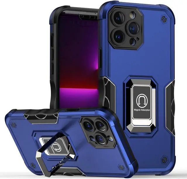 Main image of Military Grade Shockproof Hybrid Armor Case with Ring Grip for iPhone 14 Plus - Blue