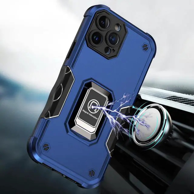 Alt view image 4 of 4 - Military Grade Shockproof Hybrid Armor Case with Ring Grip for iPhone 14 Plus - Blue