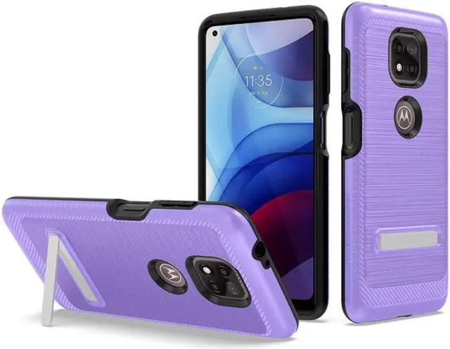 Main image of Brushed Textured Dual Layer Hybrid Case with Kickstand for Motorola Moto G Power 2021 - Purple