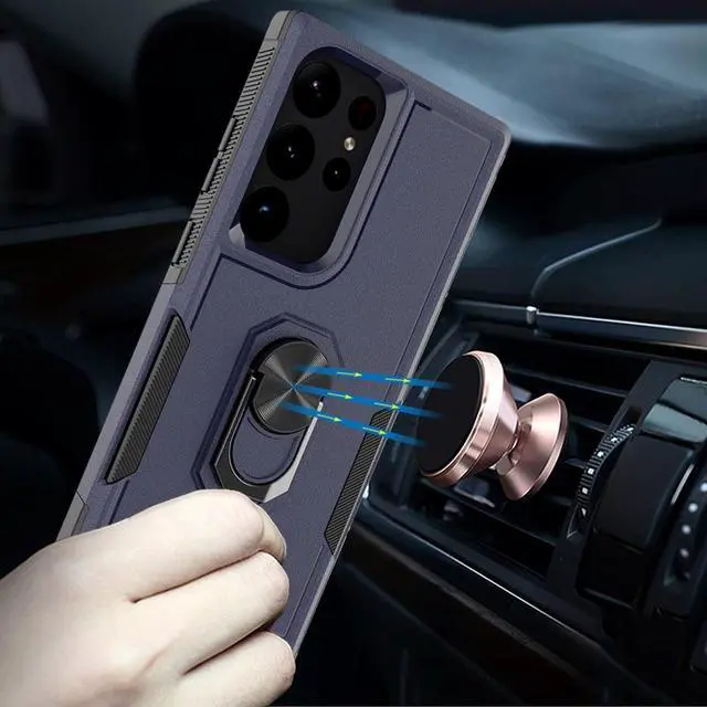 Alt view image 4 of 4 - Military Grade TUFF Shockproof Hybrid Case with Ring Grip for Samsung Galaxy S23 Ultra - Navy Blue