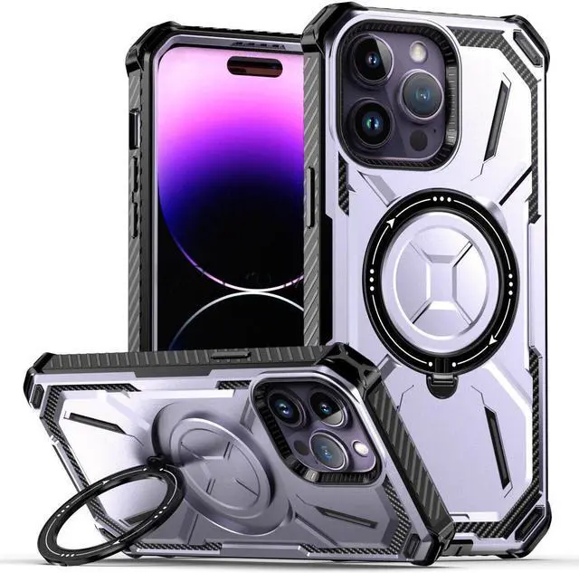 Alt view image 4 of 7 - MagSafe Compatible Military Grade Hybrid Case with Kickstand Ring Holder for iPhone 14 - Purple