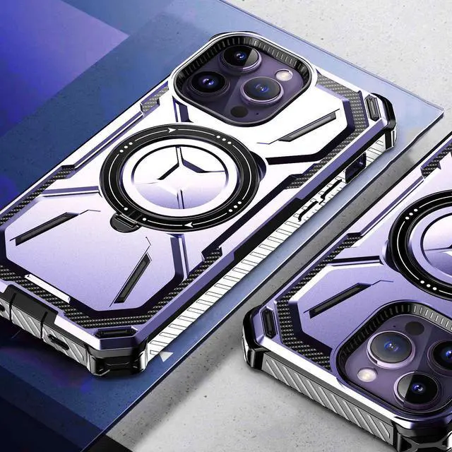 Alt view image 6 of 7 - MagSafe Compatible Military Grade Hybrid Case with Kickstand Ring Holder for iPhone 14 - Purple