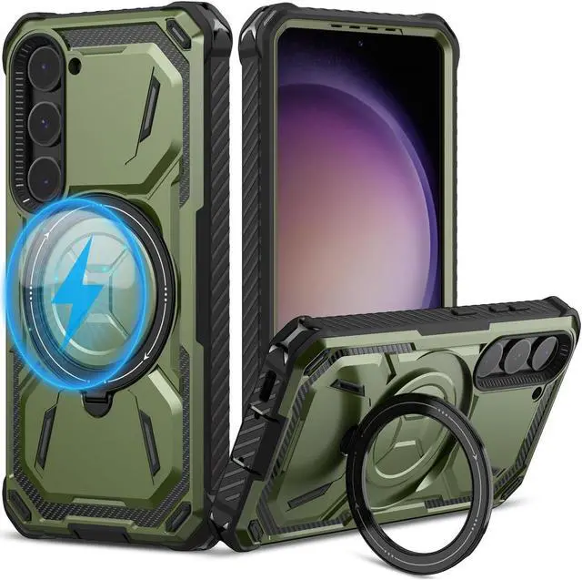 Alt view image 4 of 7 - Military Grade Hybrid Case with MagSafe Magnetic Ring for Samsung Galaxy S23 Plus - Green