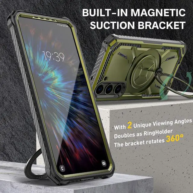 Alt view image 7 of 7 - Military Grade Hybrid Case with MagSafe Magnetic Ring for Samsung Galaxy S23 Plus - Green