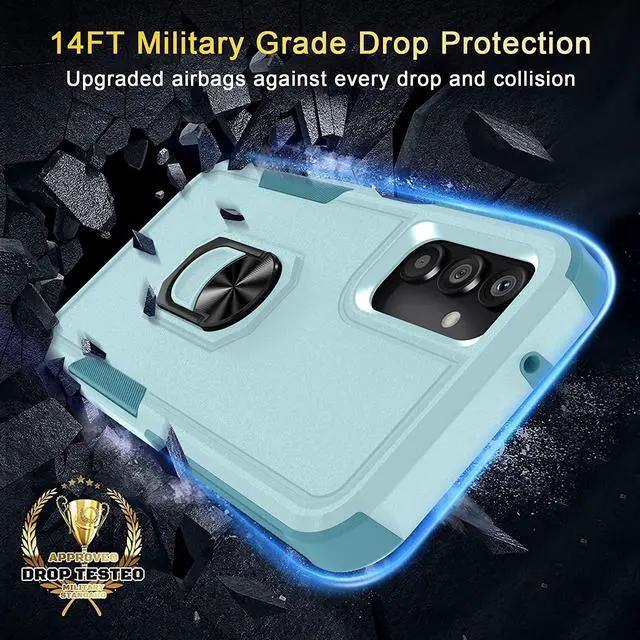 Alt view image 2 of 7 - Military Grade TUFF Shockproof Hybrid Armor Case with Ring Grip for Samsung Galaxy A14 5G - Teal