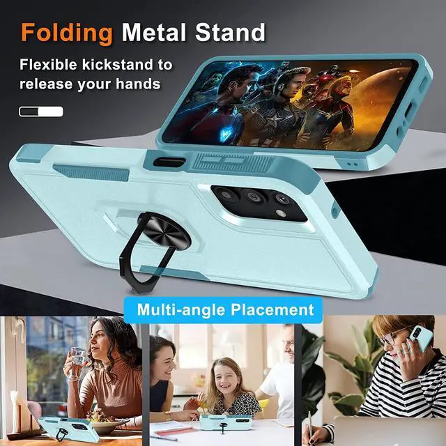 Alt view image 4 of 7 - Military Grade TUFF Shockproof Hybrid Armor Case with Ring Grip for Samsung Galaxy A14 5G - Teal